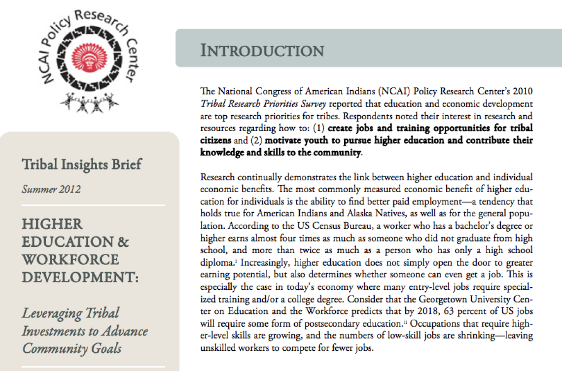 Higher Education & Workforce Development: Leveraging Tribal Investments to Advance Community Goals