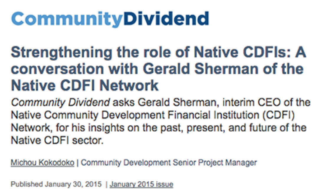 Strengthening the role of Native CDFIs: A conversation with Gerald Sherman of the Native CDFI Network