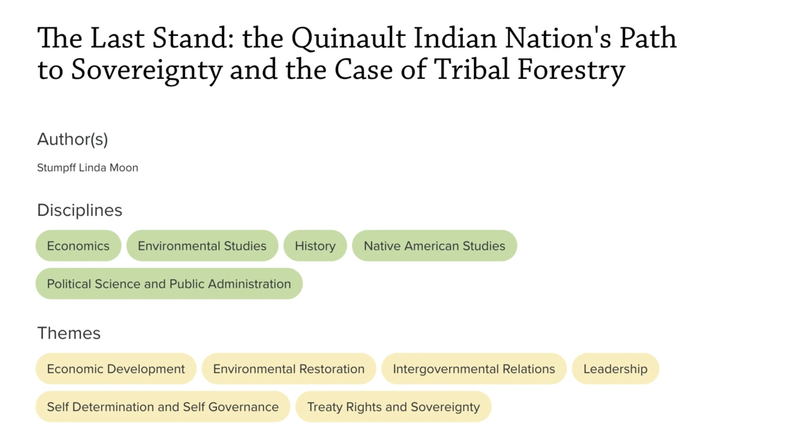 The Last Stand: the Quinault Indian Nation's Path to Sovereignty and the Case of Tribal Forestry
