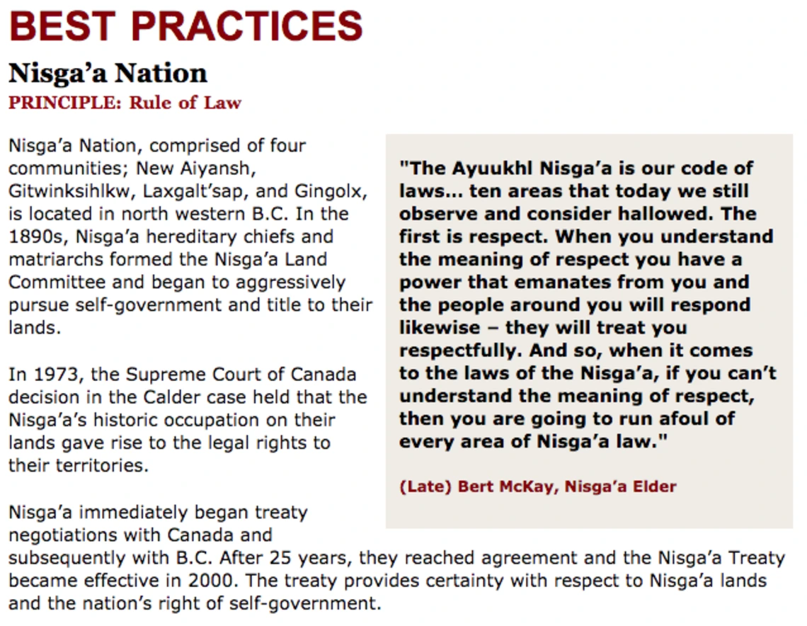Best Practices Case Study (Rule of Law): Nisgaâ€™a Nation