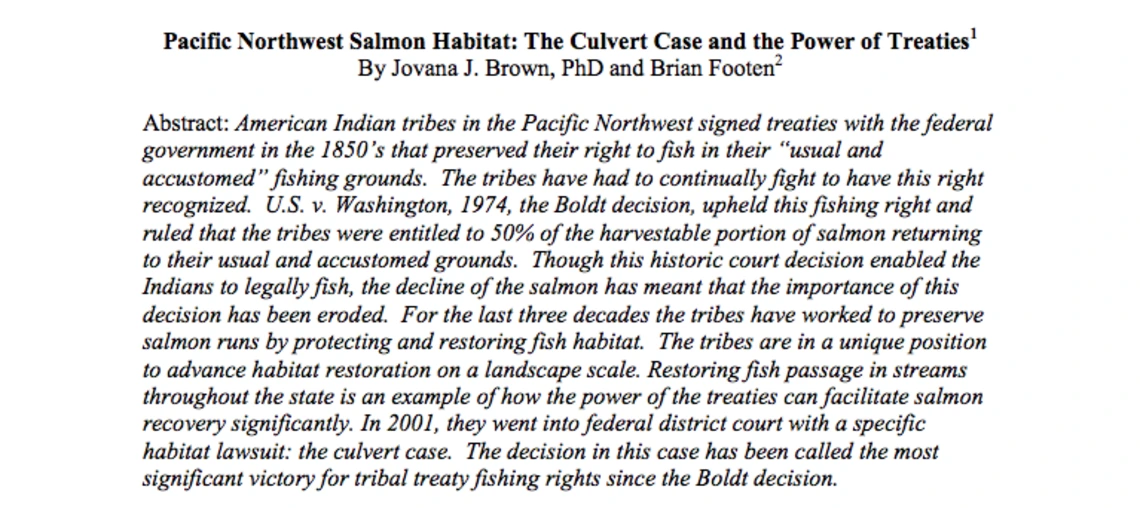 Pacific Northwest Salmon Habitat: The Culvert Cases and the Power of Treaties