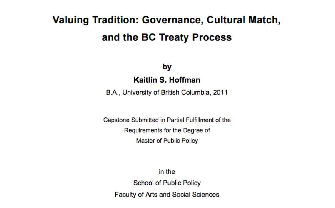 Valuing Tradition: Governance, Cultural Match, and the BC Treaty Process