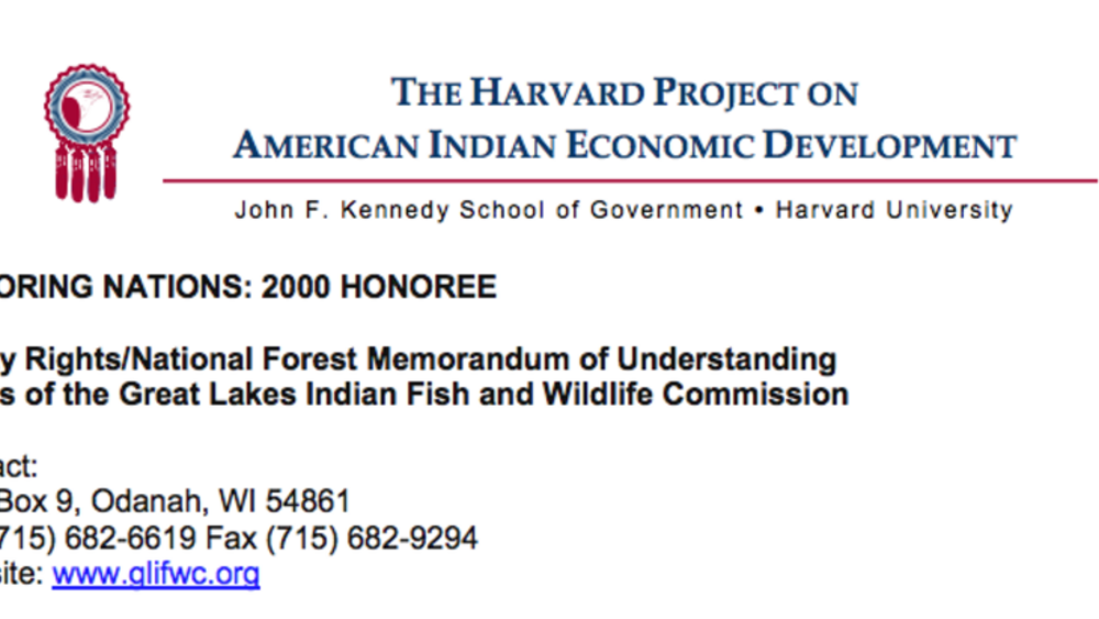 2000 Honoring Nations: Tribes of the Great Lakes Indian Fish and Wildlife Management