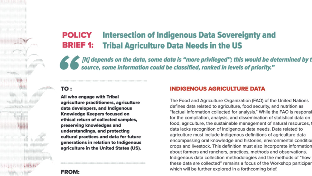 Intersection of Indigenous Data Sovereignty and Tribal Agriculture Data Needs in the US