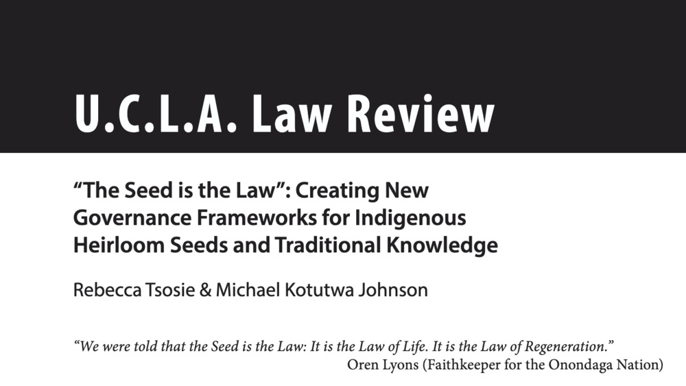 "The Seed is the Law": Creating New Governance Frameworks for Indigenous Heirloom Seeds and Traditional Knowledge