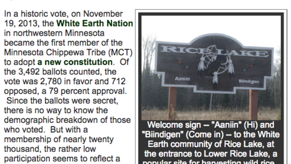 White Earth Nation Adopts New Constitution White Earth Nation Adopts New Constitution