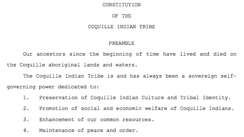 Coquille Indian Tribe: Preamble Excerpt Coquille Indian Tribe: Preamble Excerpt
