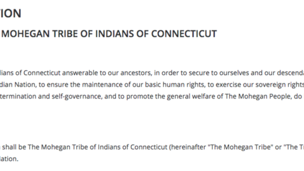 Mohegan Tribe: Legislative Functions Excerpt