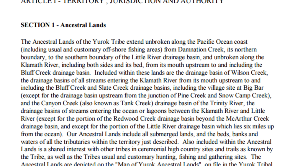 YurokÂ Tribe: Jurisdiction/Territory Excerpt 