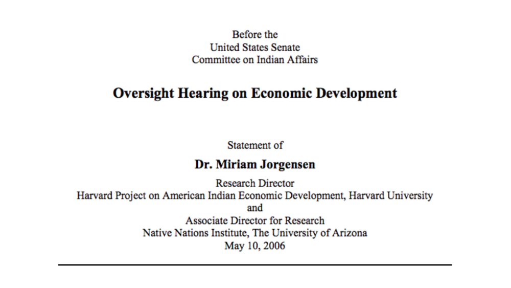 Statement before the United States Senate Committee on Indian Affairs Oversight Hearing on Economic Development Statement before the United States Senate Committee on Indian Affairs Oversight Hearing on Economic Development