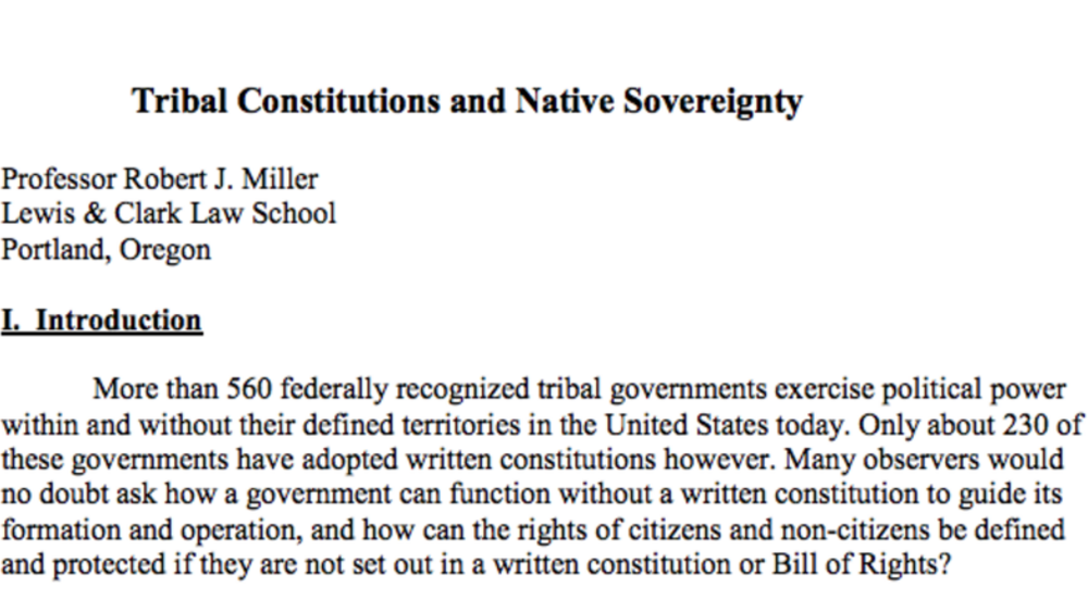 Tribal Constitutions and Native Sovereignty Tribal Constitutions and Native Sovereignty