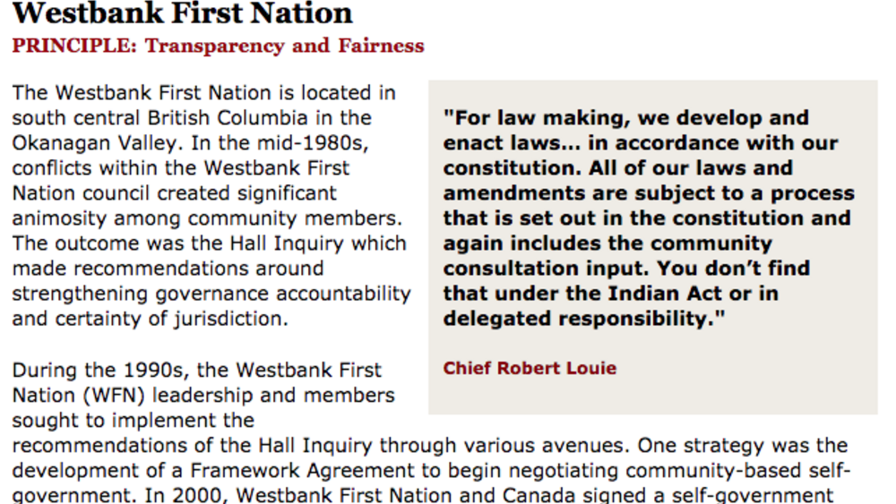 Best Practices Case Study (Transparency and Fairness): Westbank First Nation Best Practices Case Study (Transparency and Fairness): Westbank First Nation
