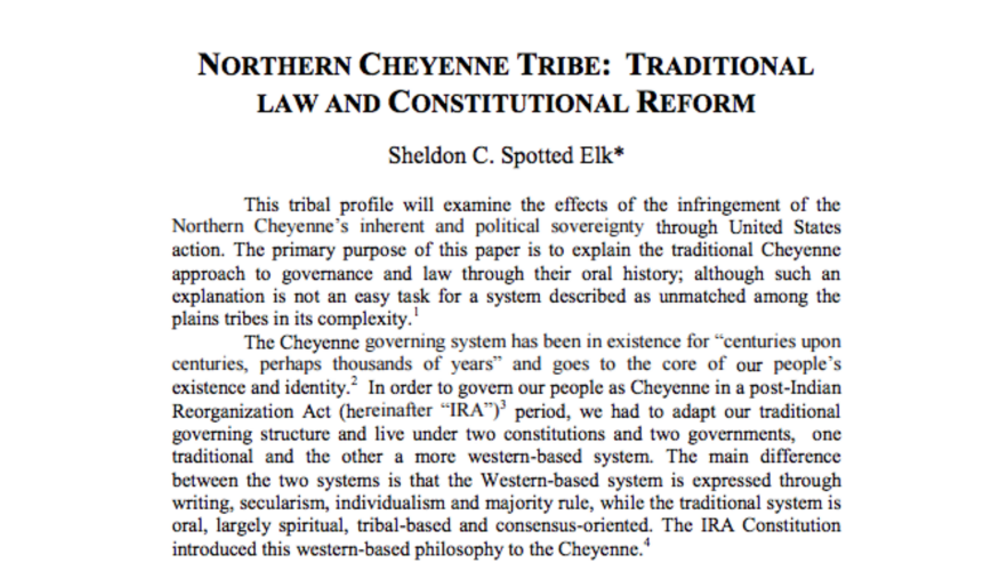 Northern Cheyenne Tribe: Traditional Law and Constitutional Reform