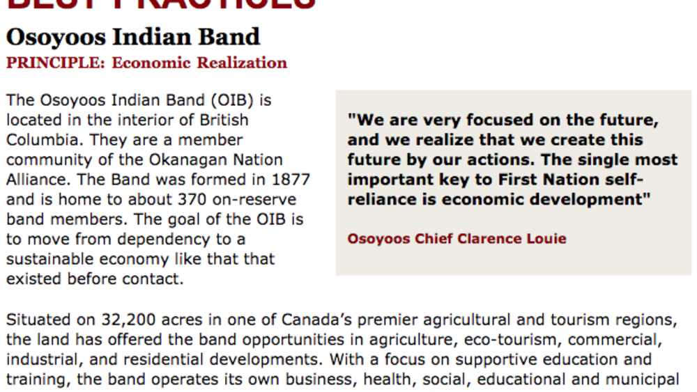 Best Practices Case Study (Economic Realization): Osoyoos Indian Band Best Practices Case Study (Economic Realization): Osoyoos Indian Band