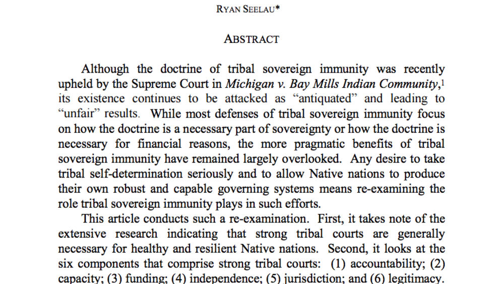 In Defense of Tribal Sovereign Immunity: A Pragmatic Look at the Doctrine as a Tool for Strengthening Tribal Courts In Defense of Tribal Sovereign Immunity: A Pragmatic Look at the Doctrine as a Tool for Strengthening Tribal Courts