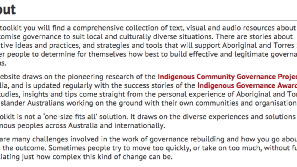 Indigenous Governance Toolkit Indigenous Governance Toolkit