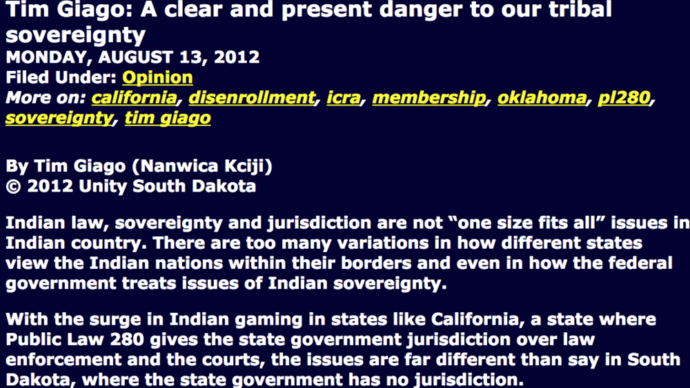 A clear and present danger to our tribal sovereignty