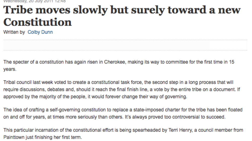 Tribe Moves Slowly But Surely Towards a New Constitution Tribe Moves Slowly But Surely Towards a New Constitution