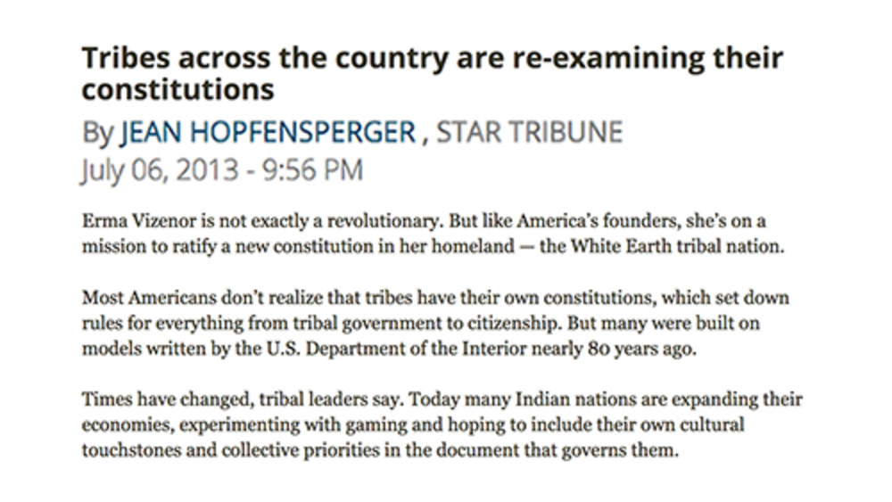 Tribes across the country are re-examining their constitutions Tribes across the country are re-examining their constitutions