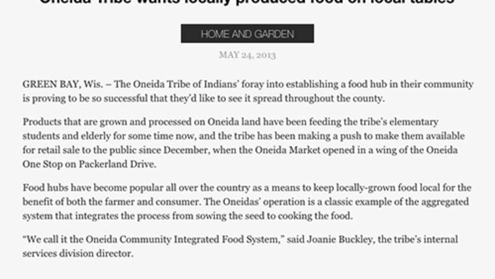 Oneidas want locally produced food on local tables Oneidas want locally produced food on local tables