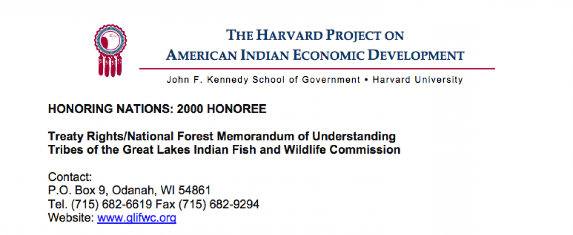 2000 Honoring Nations: Tribes of the Great Lakes Indian Fish and Wildlife Management