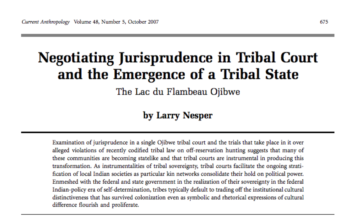 Negotiating Jurisprudence in Tribal Court and the Emergence of a Tribal State