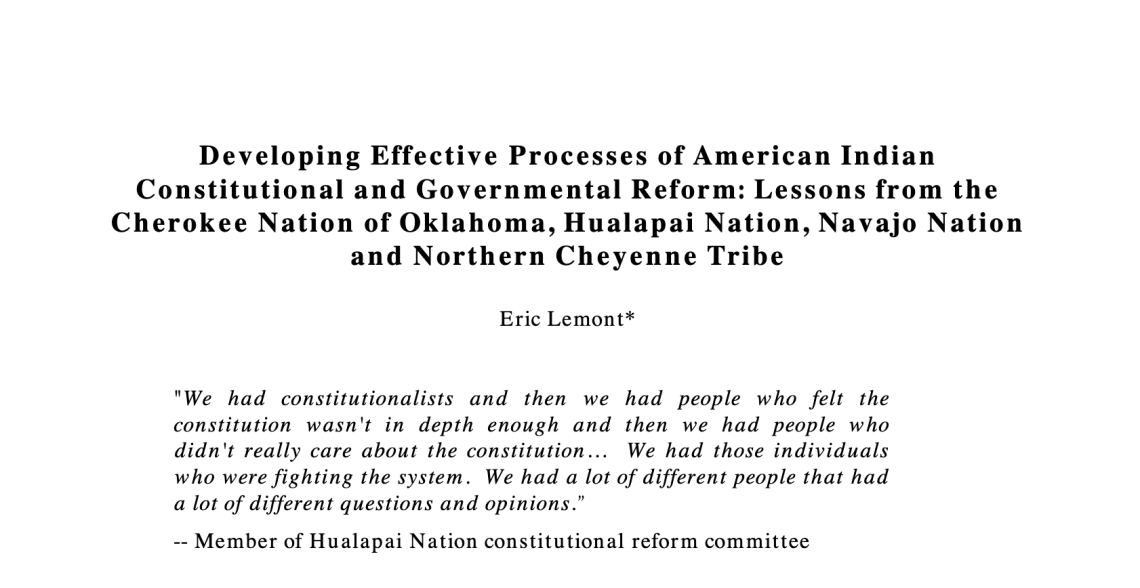 Developing Effective Processes of American Indian Constitutional and Governmental Reform