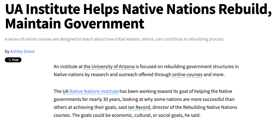 UA Institute Helps Native Nations Rebuild, Maintain Government