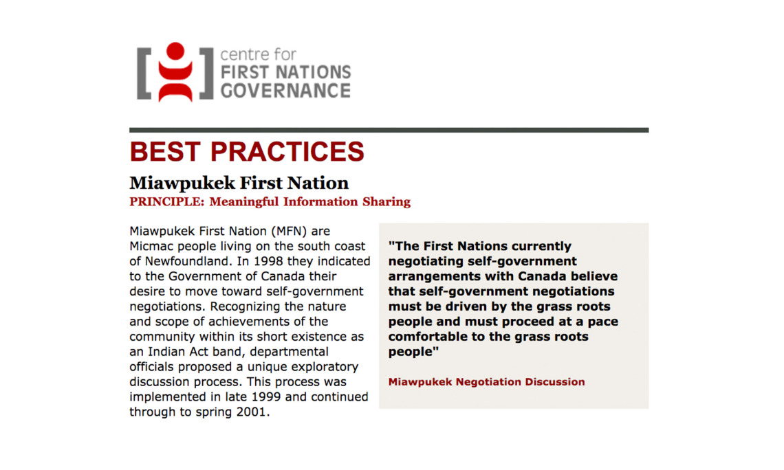 Best Practices Case Study (Meaningful Information Sharing): Miawpukek First Nation