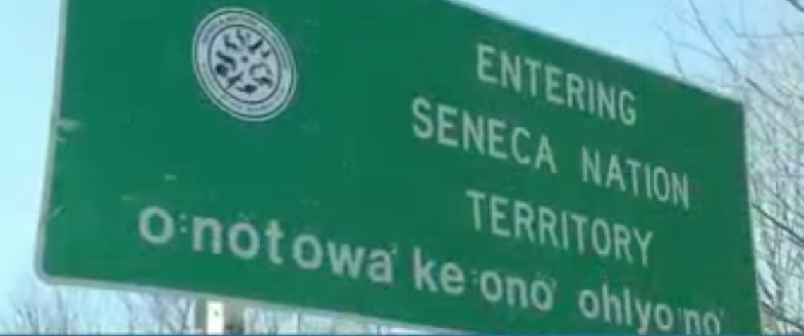Entering Seneca Nation Territory sign: o : nÃµtowa' ke : onÃµ' ohiyo : nÃµ' (Seneca language)