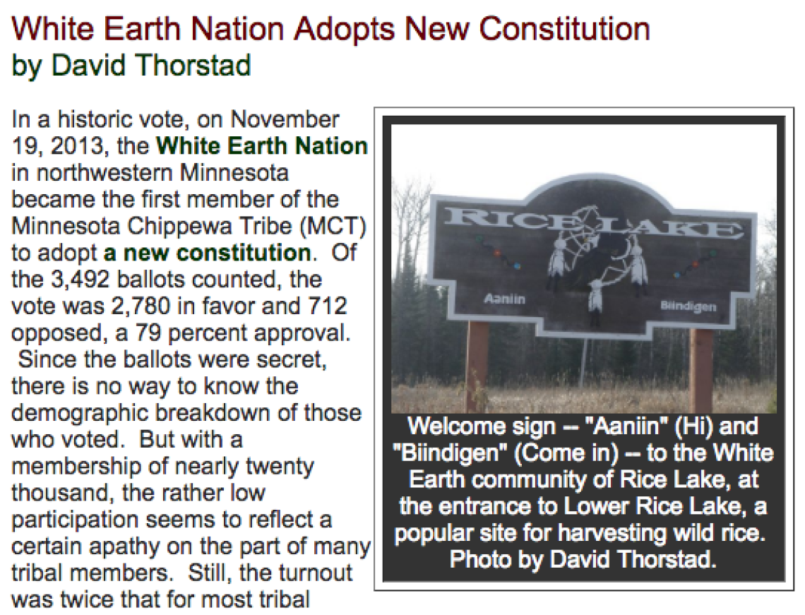 White Earth Nation Adopts New Constitution