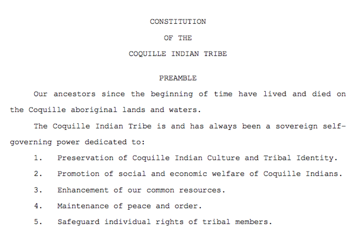 Coquille Indian Tribe: Preamble Excerpt