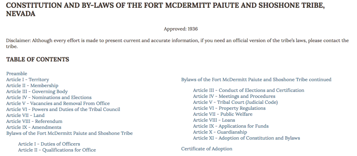 Fort McDermitt Paiute and Shoshone Tribe: Citizenship Excerpt