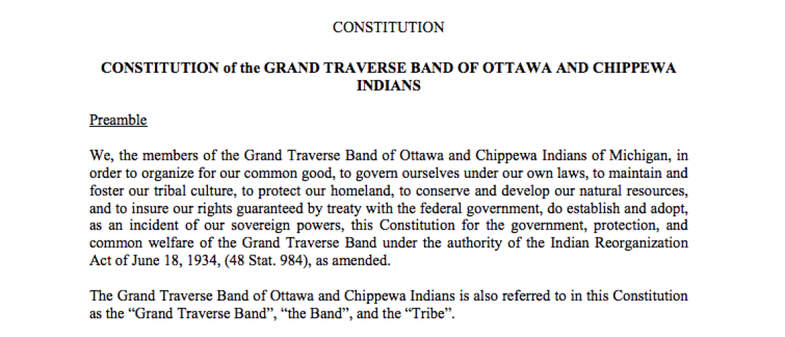 Grand Traverse BandÂ of Ottawa and Chippewa Indians: Preamble Excerpt