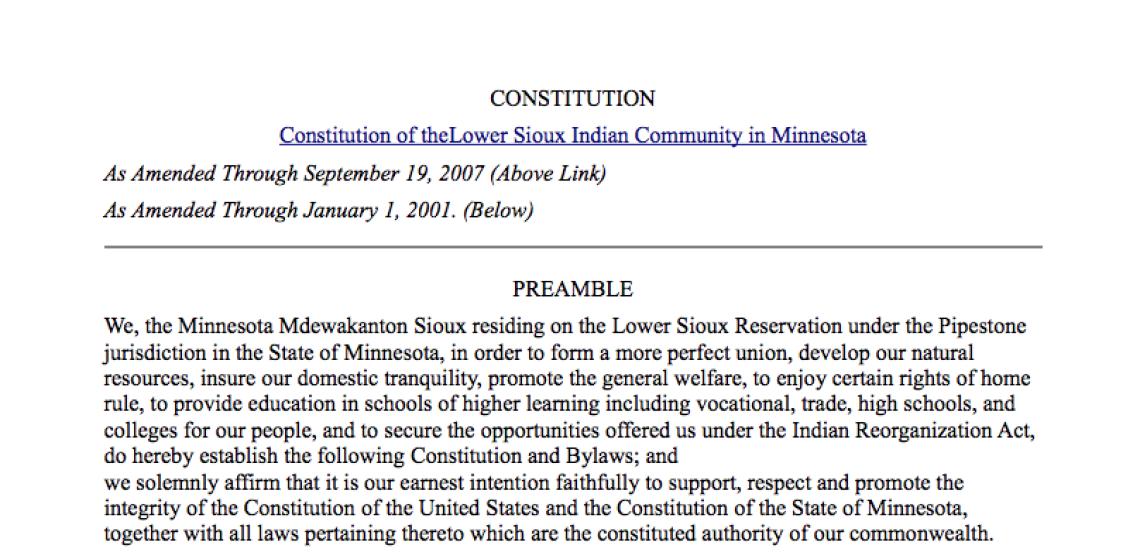 Lower Sioux Indian Community in the StateÂ of Minnesota: Governmental Structure Excerpt