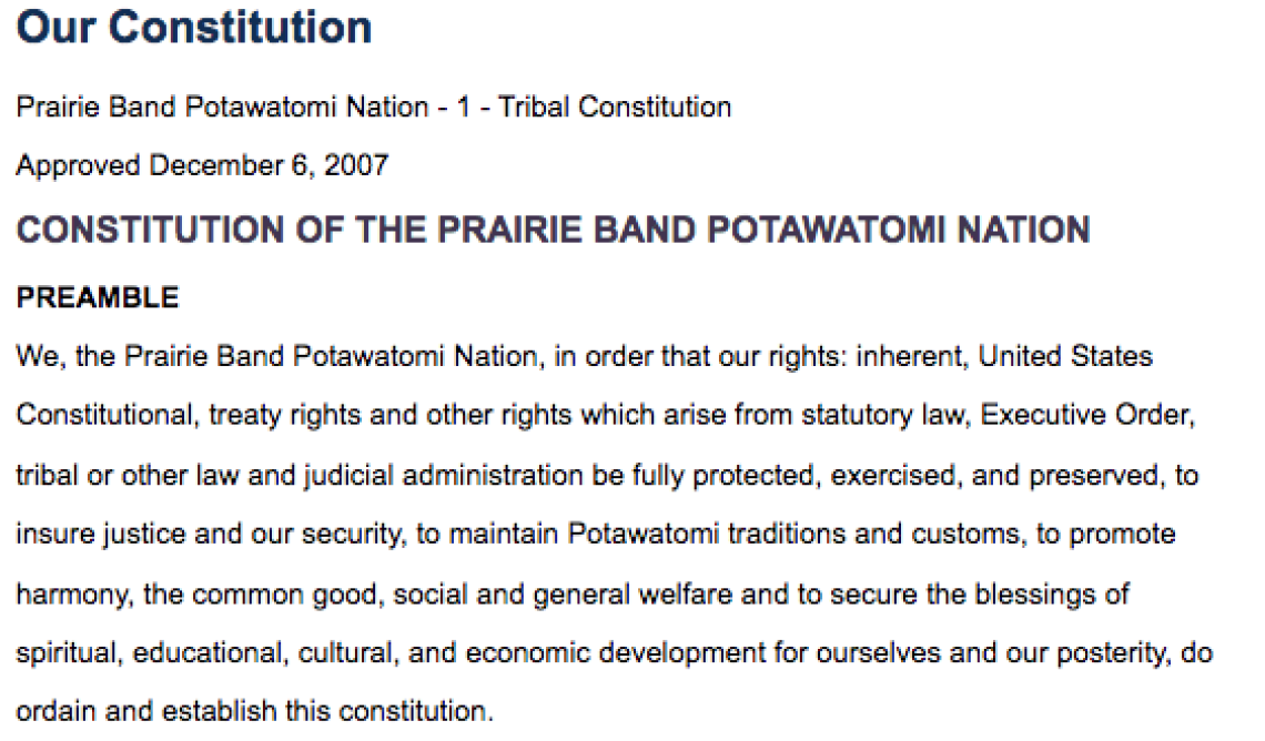Prairie Band Potawatomi Nation: Distribution of Authority Excerpt