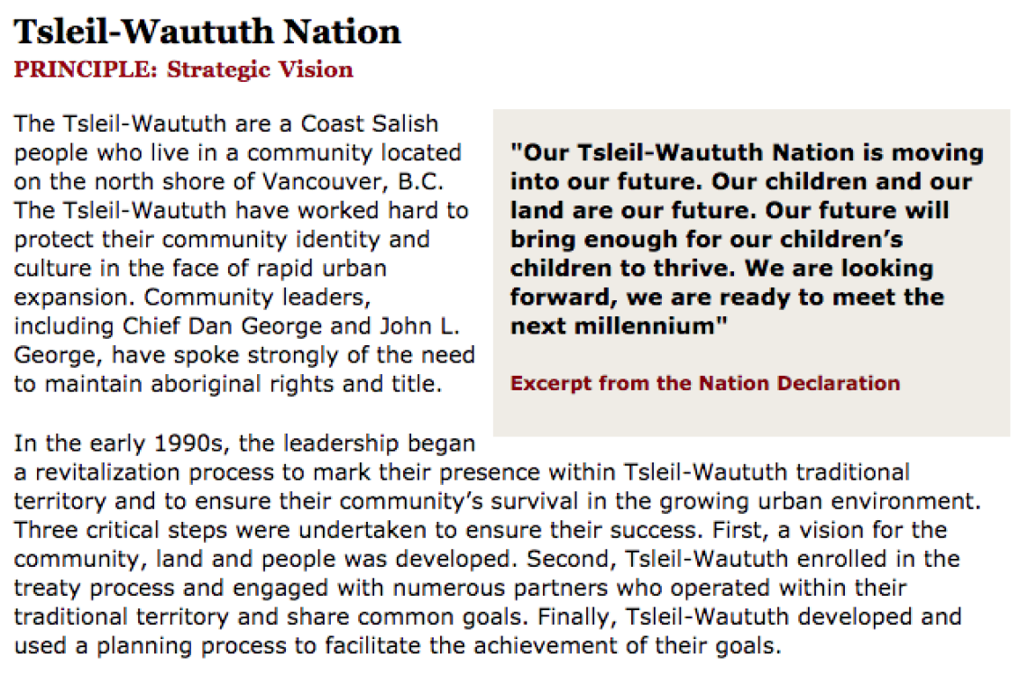 Best Practices Case Study (Strategic Vision): Tsleil-Waututh Nation
