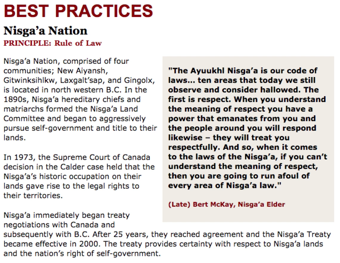 Best Practices Case Study (Rule of Law): Nisgaâ€™a Nation