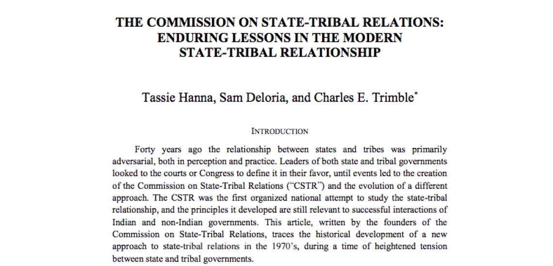 The Commission on State-Tribal Relations: Enduring Lessons in the Modern State-Tribal Relationship