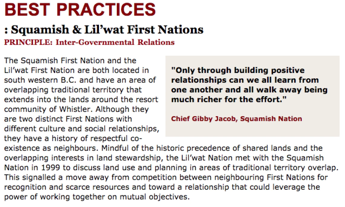 Best Practices Case Study (Inter-Governmental Relations): Squamish & Lilâ€™wat First Nations