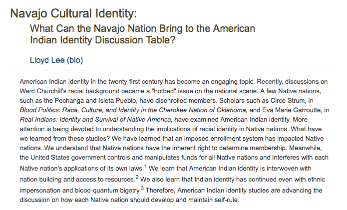 Navajo Cultural Identity: What can the Navajo Nation bring to the American Indian Identity Discussion Table?