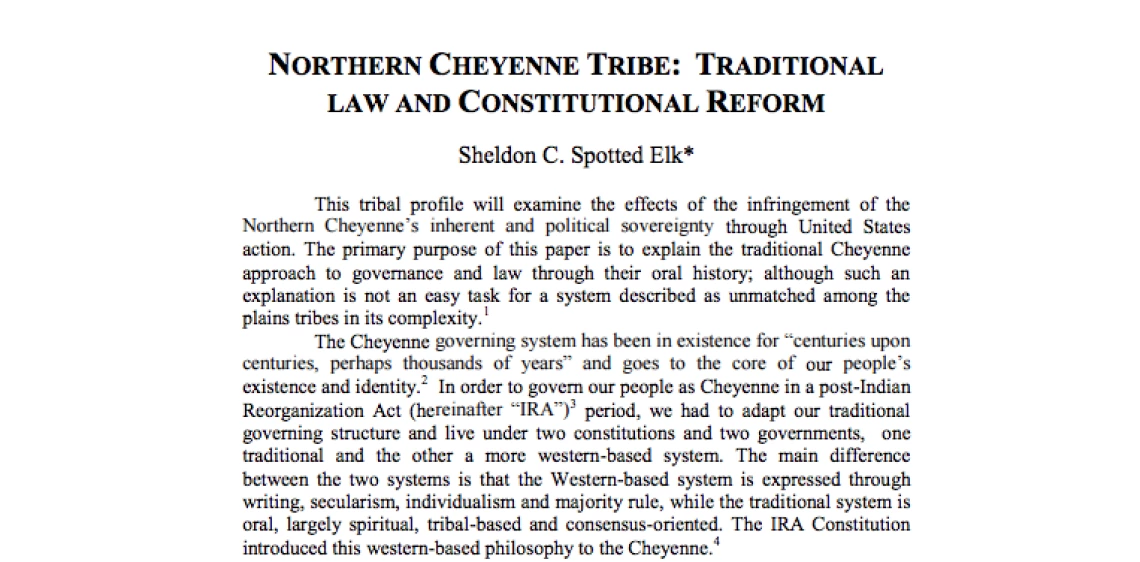 Northern Cheyenne Tribe: Traditional Law and Constitutional Reform