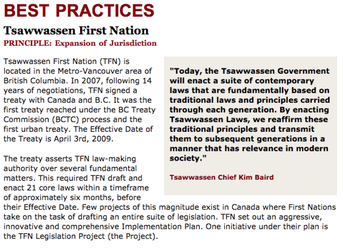 Best Practices Case Study (Expansion of Jurisdiction): Tsawwassen First Nation