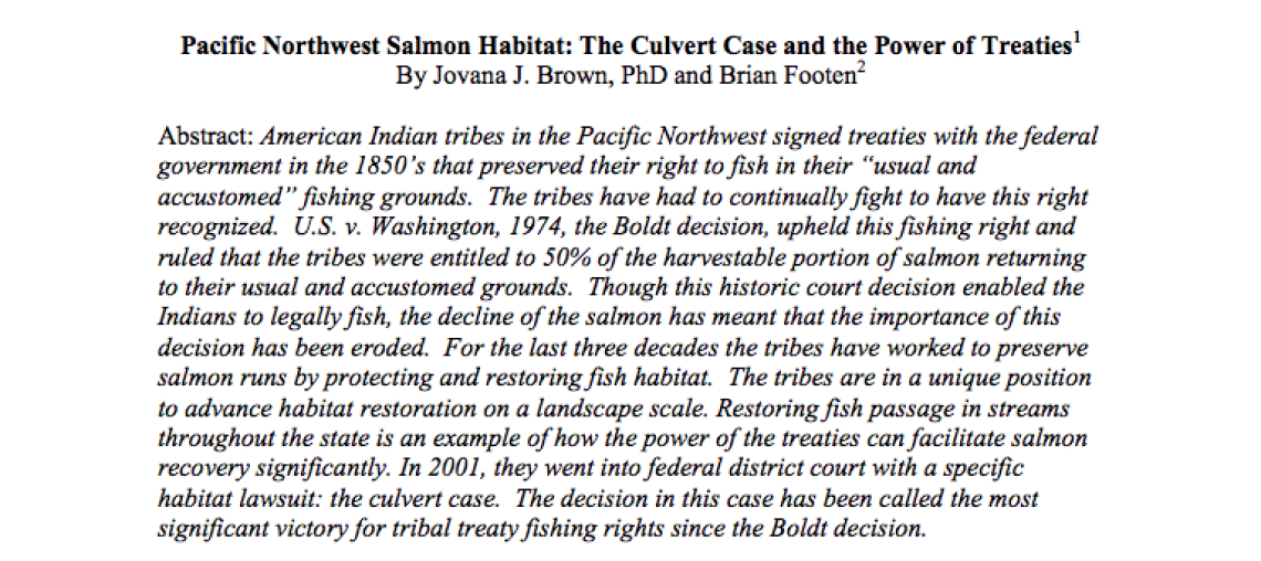 Pacific Northwest Salmon Habitat: The Culvert Cases and the Power of Treaties