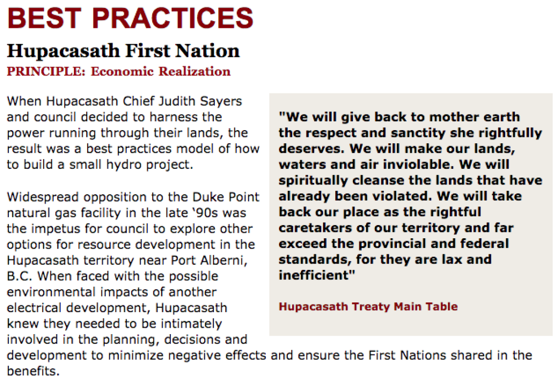 Best Practices Case Study (Economic Realization): Hupacasath First Nation