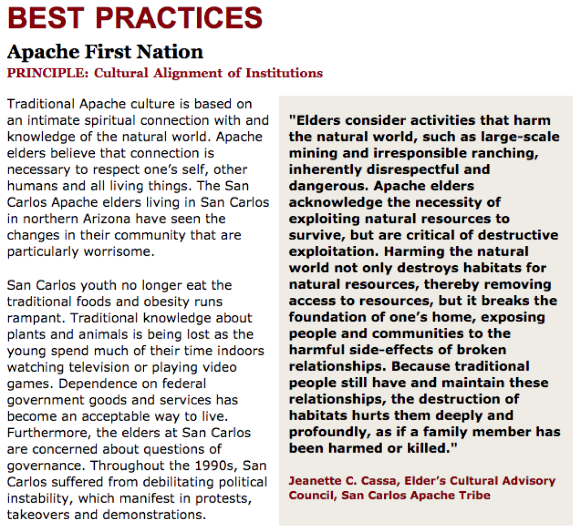 Best Practices Case Study (Cultural Alignment of Institutions): San Carlos Apache