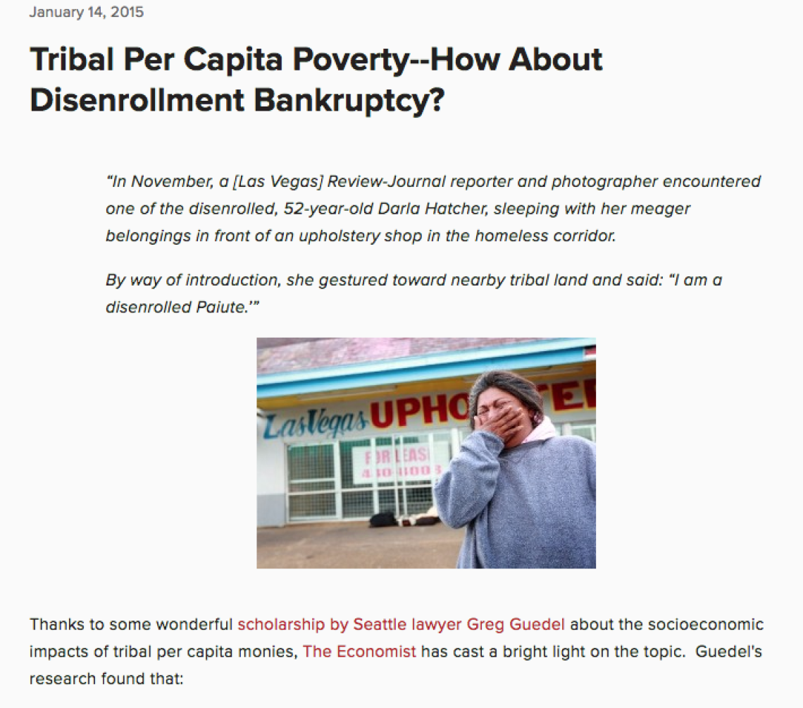 Tribal Per Capita Povertyâ€“How About Disenrollment Bankruptcy?