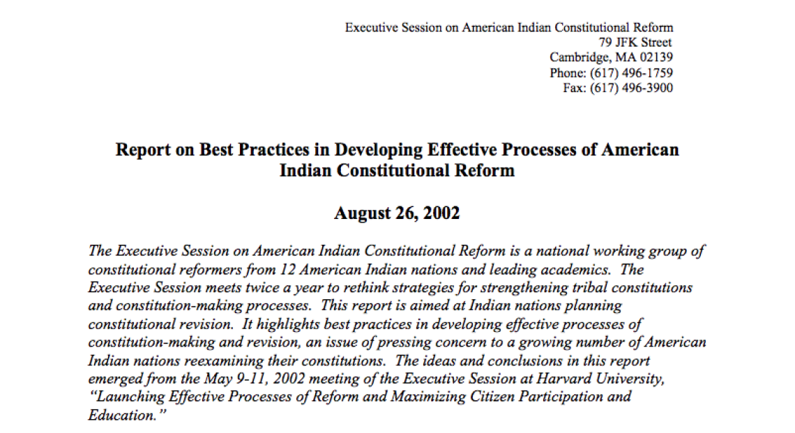 Report on Best Practices in Developing Effective Processes of American Indian Constitutional Reform