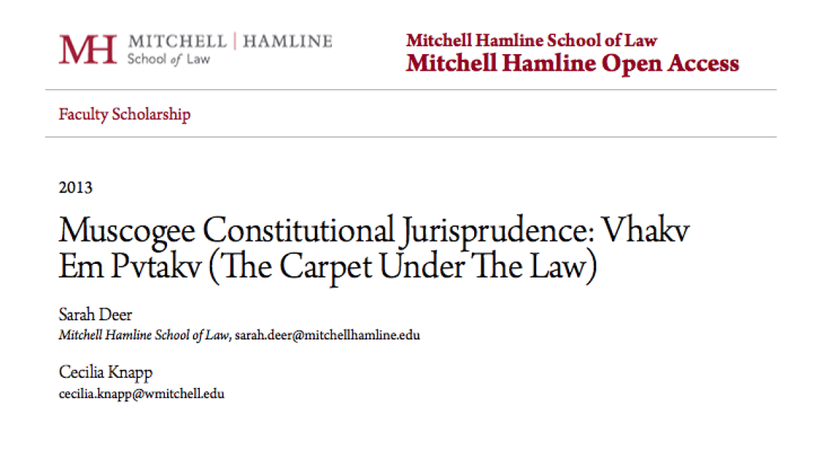 Muscogee Constitutional Jurisprudence: Vhakv Em Pvtakv (The Carpet Under The Law)