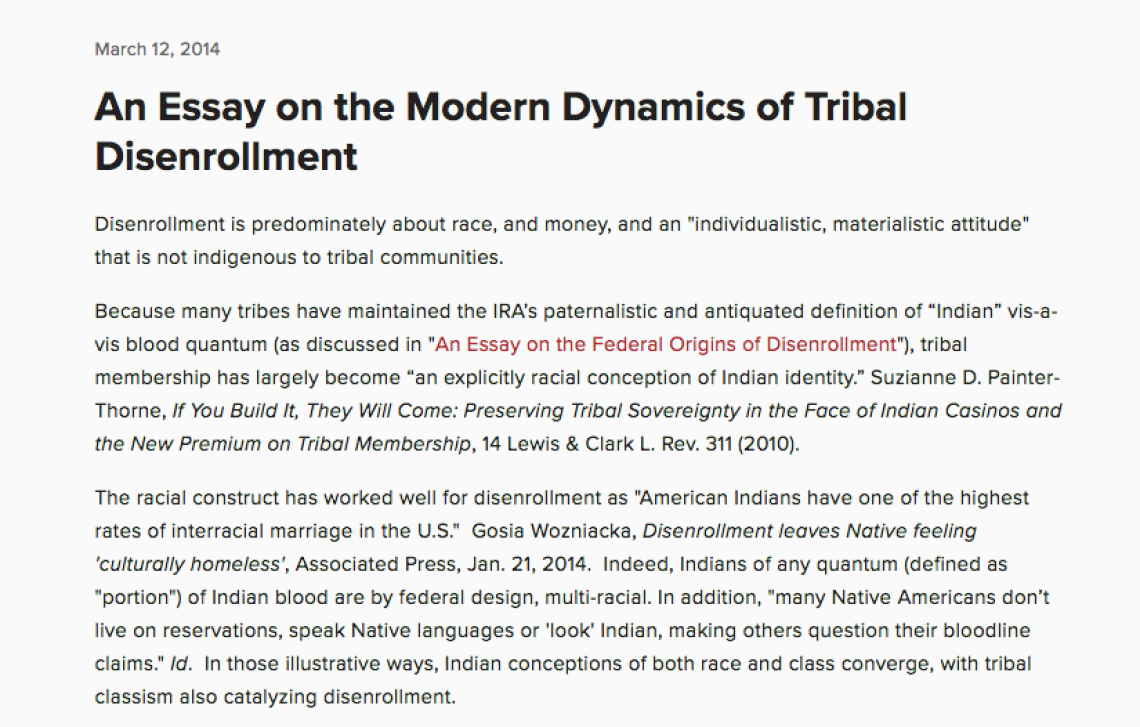 An Essay on the Modern Dynamics of Tribal Disenrollment